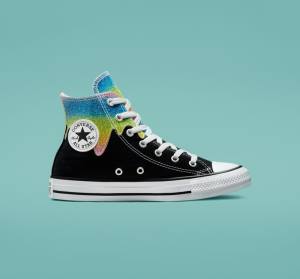 Converse Chuck Taylor All Star Glitter Drip Visoke Superge Črna / Bež Bela | CV-654JFQ