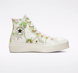 Converse Chuck Taylor All Star Lift Platform Crafted Florals Visoke Superge Rjav / Svetloba Zelena | CV-109SEZ