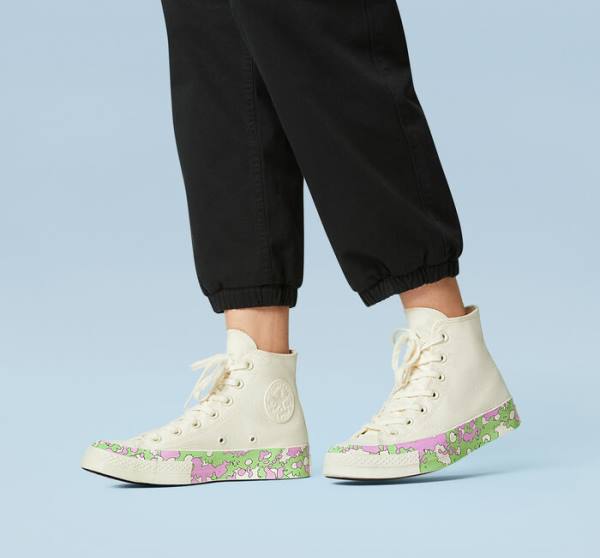 Converse Chuck 70 Crafted Florals Visoke Superge Roza / Svetloba Zelena | CV-740PBM