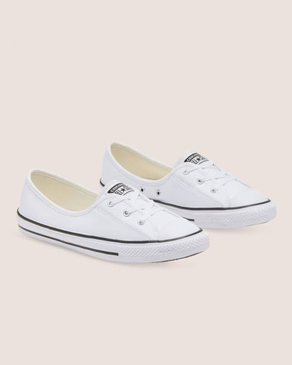 Converse Chuck Taylor All Star Ballet Lace Faux Usnje Slip Nizke Superge Bela | CV-431UNT