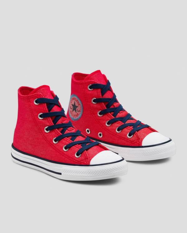 Converse Chuck Taylor All Star Denim Reverse Twill Visoke Superge Rdeča | CV-684DPY