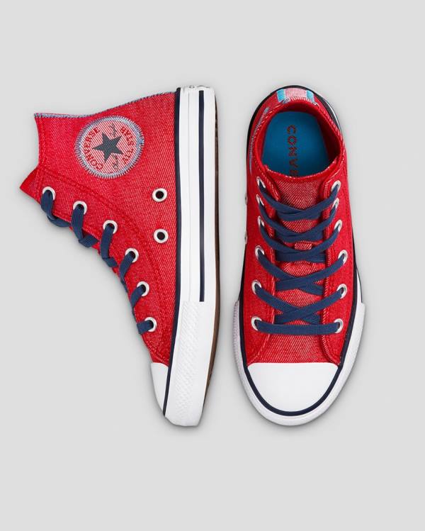 Converse Chuck Taylor All Star Denim Reverse Twill Visoke Superge Rdeča | CV-684DPY