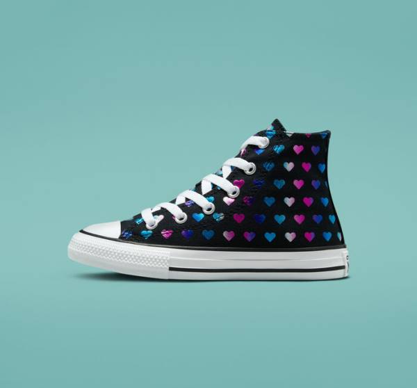 Converse Chuck Taylor All Star Foil Hearts Visoke Superge Črna / Bela / Roza | CV-528VJB