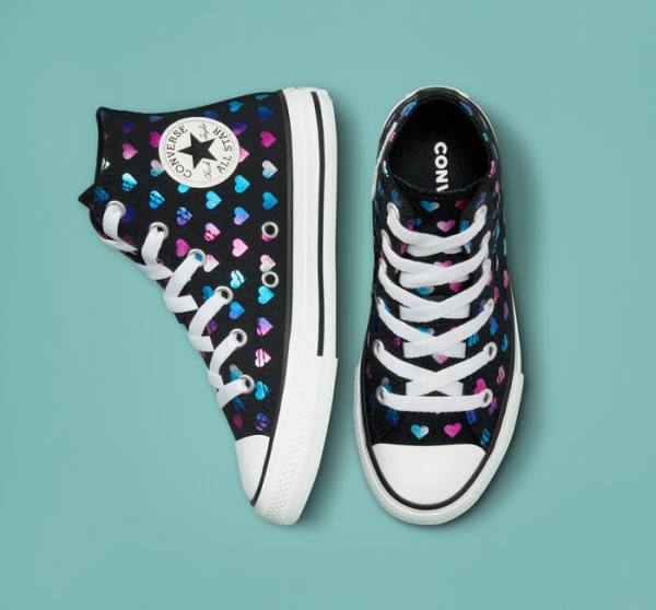 Converse Chuck Taylor All Star Foil Hearts Visoke Superge Črna / Bela / Roza | CV-528VJB