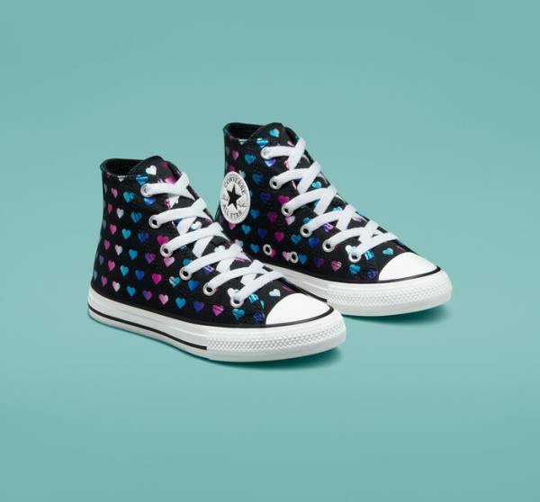 Converse Chuck Taylor All Star Foil Hearts Visoke Superge Črna / Bela / Roza | CV-528VJB