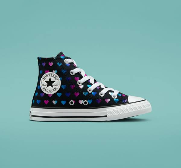 Converse Chuck Taylor All Star Foil Hearts Visoke Superge Črna / Bela / Roza | CV-528VJB