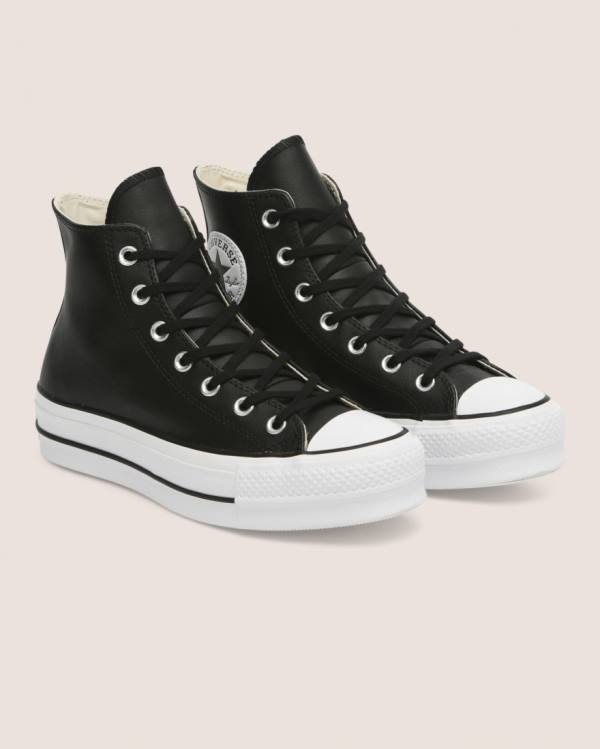 Converse Chuck Taylor All Star Lift Clean Usnje Visoke Superge Črna | CV-673GBI