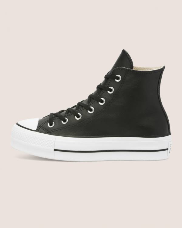 Converse Chuck Taylor All Star Lift Clean Usnje Visoke Superge Črna | CV-673GBI