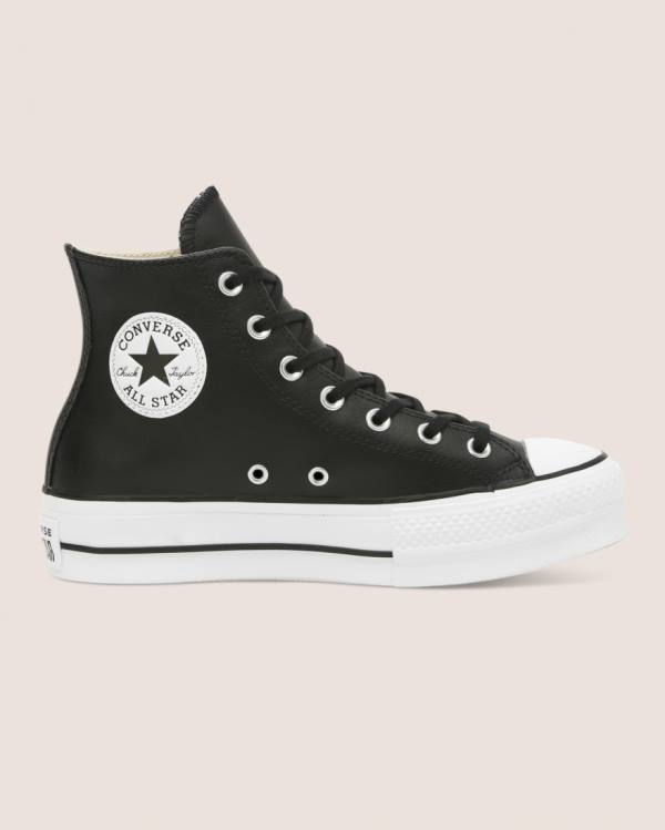 Converse Chuck Taylor All Star Lift Clean Usnje Visoke Superge Črna | CV-673GBI