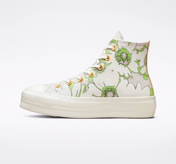 Converse Chuck Taylor All Star Lift Platform Crafted Florals Visoke Superge Rjav / Svetloba Zelena | CV-398BAQ