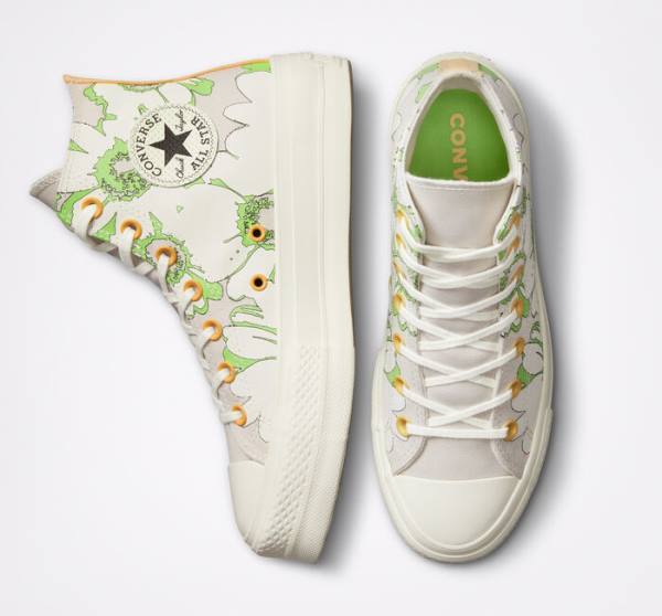 Converse Chuck Taylor All Star Lift Platform Crafted Florals Visoke Superge Rjav / Svetloba Zelena | CV-398BAQ