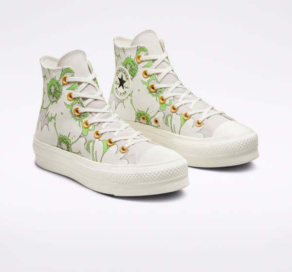 Converse Chuck Taylor All Star Lift Platform Crafted Florals Visoke Superge Rjav / Svetloba Zelena | CV-398BAQ