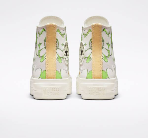 Converse Chuck Taylor All Star Lift Platform Crafted Florals Visoke Superge Rjav / Svetloba Zelena | CV-398BAQ