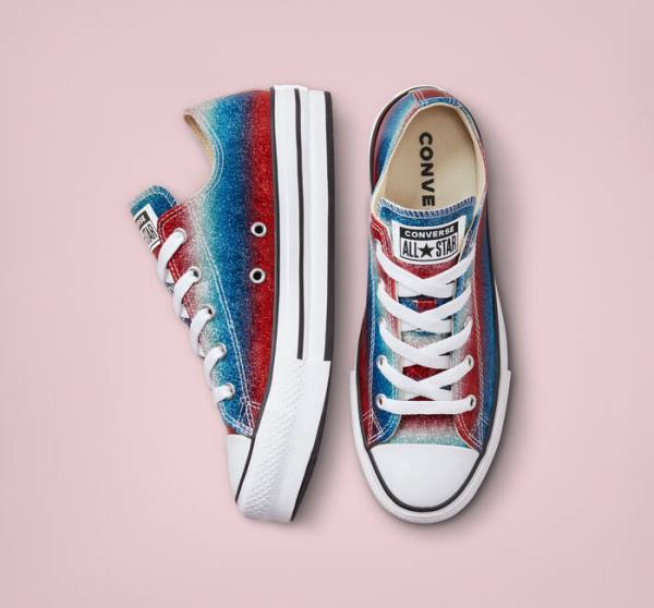 Converse Chuck Taylor All Star Lift Platform Glitter Drip Nizke Superge Modra / Bela / Rdeča | CV-492WPQ