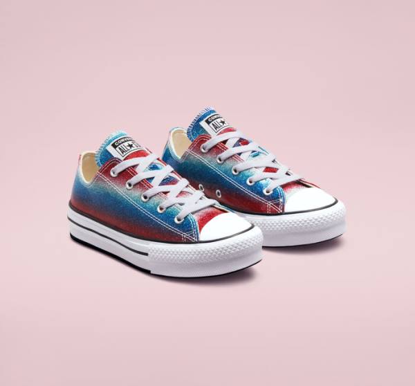 Converse Chuck Taylor All Star Lift Platform Glitter Drip Nizke Superge Modra / Bela / Rdeča | CV-492WPQ