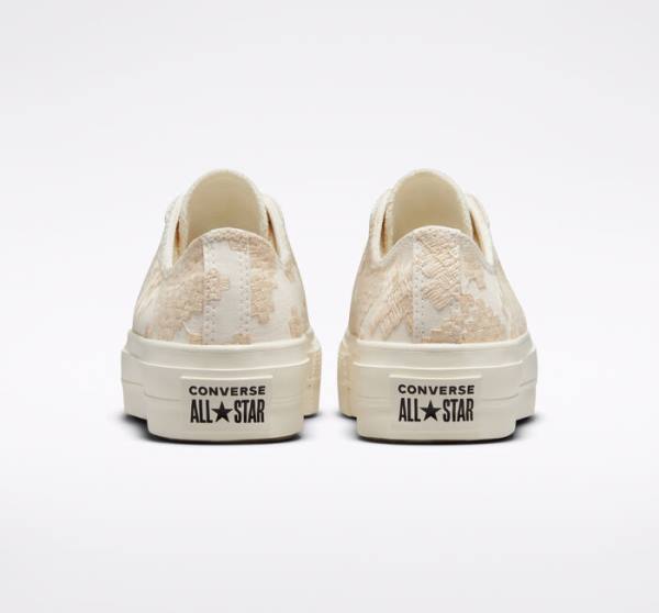 Converse Chuck Taylor All Star Lift Platform Tonal Embroidery Nizke Superge Bela | CV-531ZIY