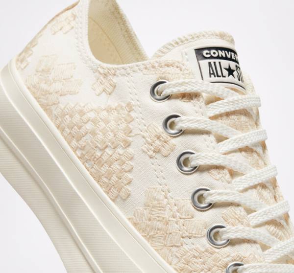 Converse Chuck Taylor All Star Lift Platform Tonal Embroidery Nizke Superge Bela | CV-531ZIY