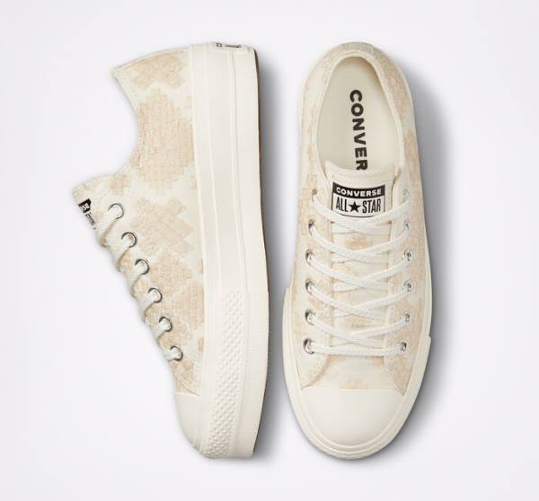 Converse Chuck Taylor All Star Lift Platform Tonal Embroidery Nizke Superge Bela | CV-531ZIY