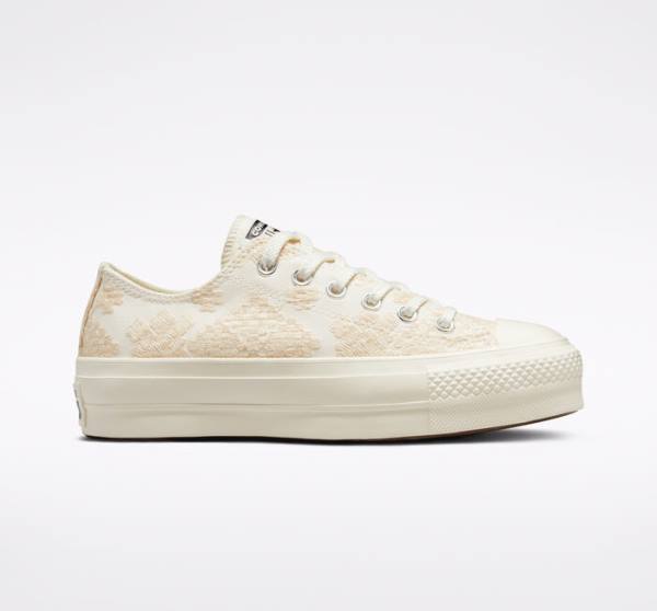 Converse Chuck Taylor All Star Lift Platform Tonal Embroidery Nizke Superge Bela | CV-531ZIY