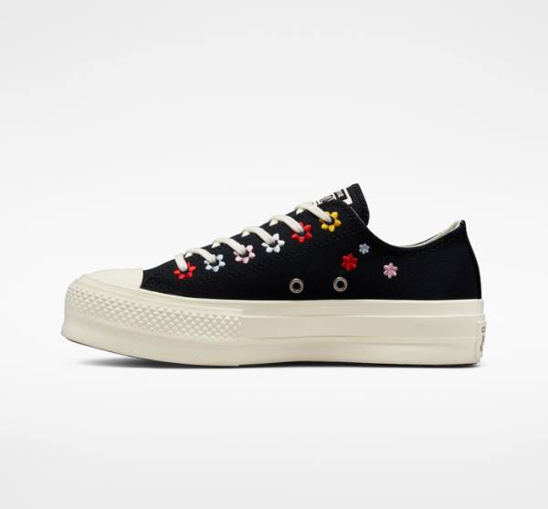 Converse Chuck Taylor All Star Lift Platform Floral Embroidery Nizke Superge Črna / Večbarvni | CV-619XVC