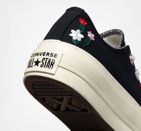 Converse Chuck Taylor All Star Lift Platform Floral Embroidery Nizke Superge Črna / Večbarvni | CV-619XVC