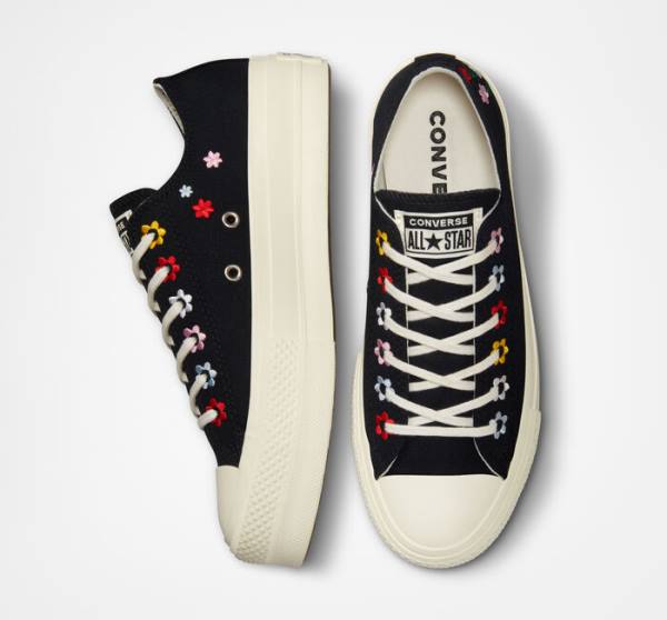 Converse Chuck Taylor All Star Lift Platform Floral Embroidery Nizke Superge Črna / Večbarvni | CV-619XVC