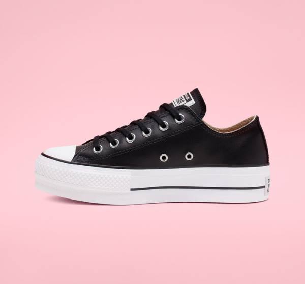 Converse Chuck Taylor All Star Lift Platform Usnje Nizke Superge Črna / Bela | CV-749RHS