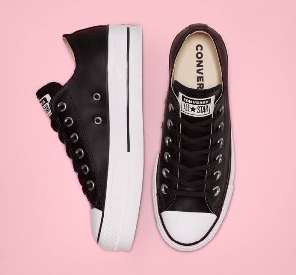 Converse Chuck Taylor All Star Lift Platform Usnje Nizke Superge Črna / Bela | CV-749RHS