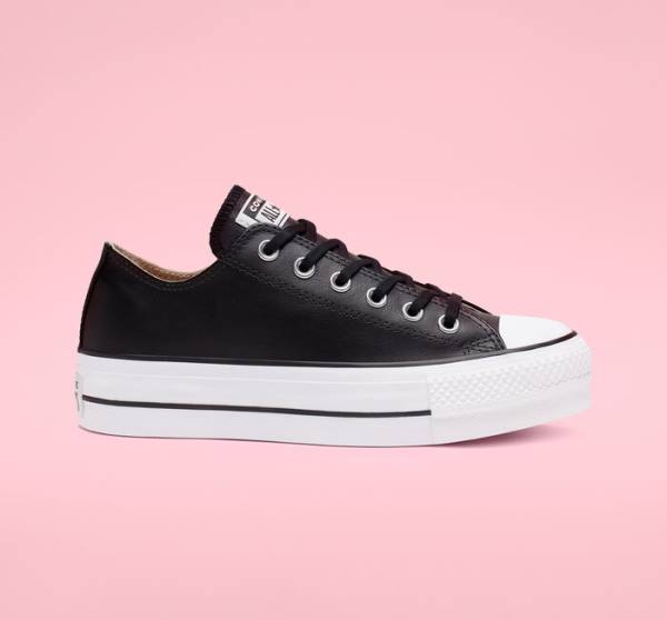 Converse Chuck Taylor All Star Lift Platform Usnje Nizke Superge Črna / Bela | CV-749RHS