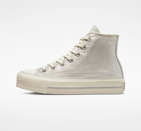 Converse Chuck Taylor All Star Lift Platform Metallic Twill Visoke Superge Srebrna / Srebrna | CV-752AHK