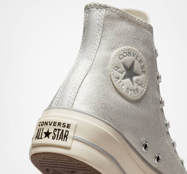 Converse Chuck Taylor All Star Lift Platform Metallic Twill Visoke Superge Srebrna / Srebrna | CV-752AHK