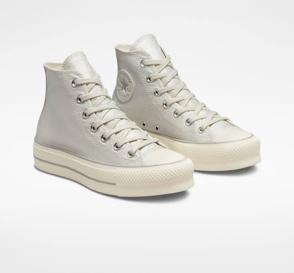 Converse Chuck Taylor All Star Lift Platform Metallic Twill Visoke Superge Srebrna / Srebrna | CV-752AHK