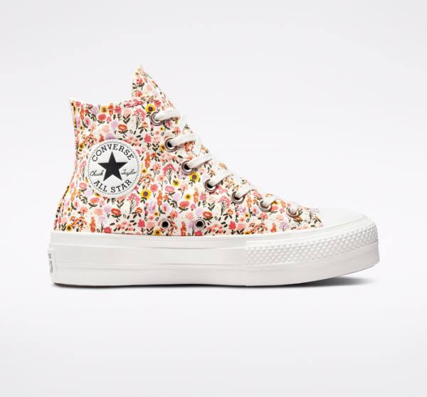 Converse Chuck Taylor All Star Lift Platform Florals Visoke Superge Bež Bela / Roza | CV-964NWJ