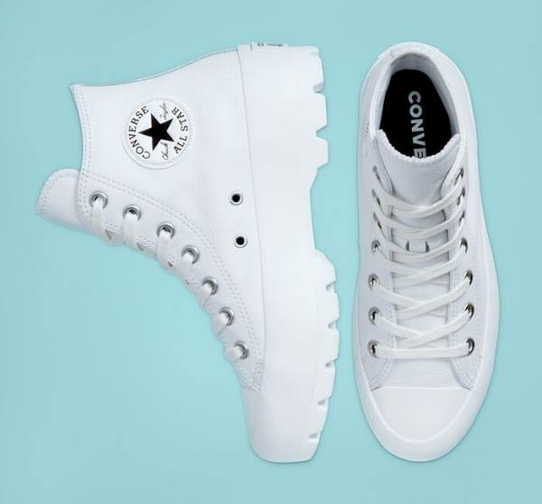 Converse Chuck Taylor All Star Lugged Usnje Visoke Superge Bela / Črna / Bela | CV-072ZJL