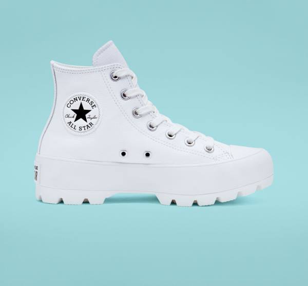 Converse Chuck Taylor All Star Lugged Usnje Visoke Superge Bela / Črna / Bela | CV-072ZJL