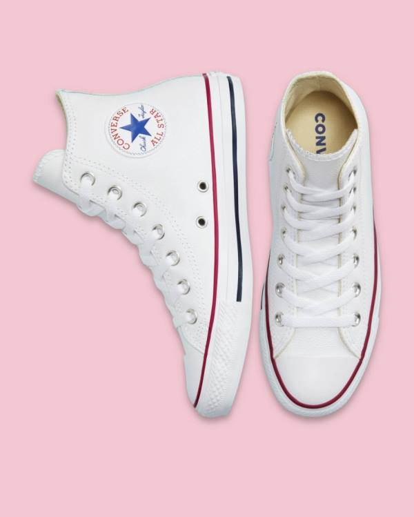 Converse Chuck Taylor All Star Usnje Visoke Superge Bela | CV-126FIT