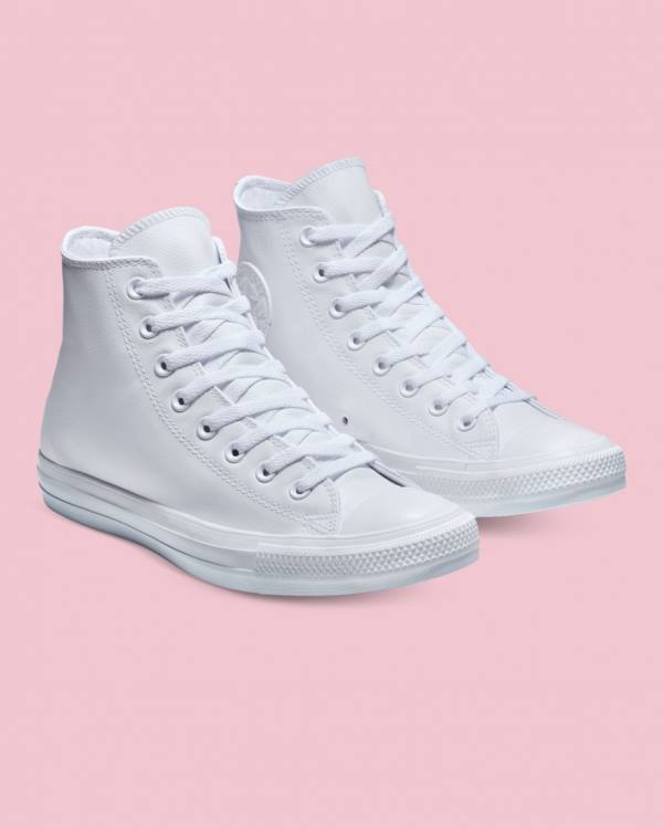 Converse Chuck Taylor All Star Usnje Visoke Superge Bela | CV-486YUP