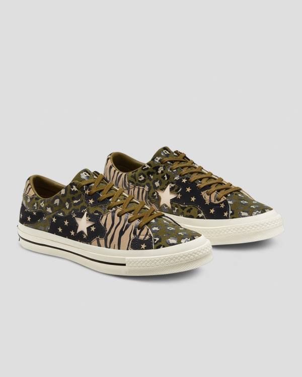 Converse One Star Archive Print Mix Nizke Superge Olivno Zelene Leopárd | CV-271NEK