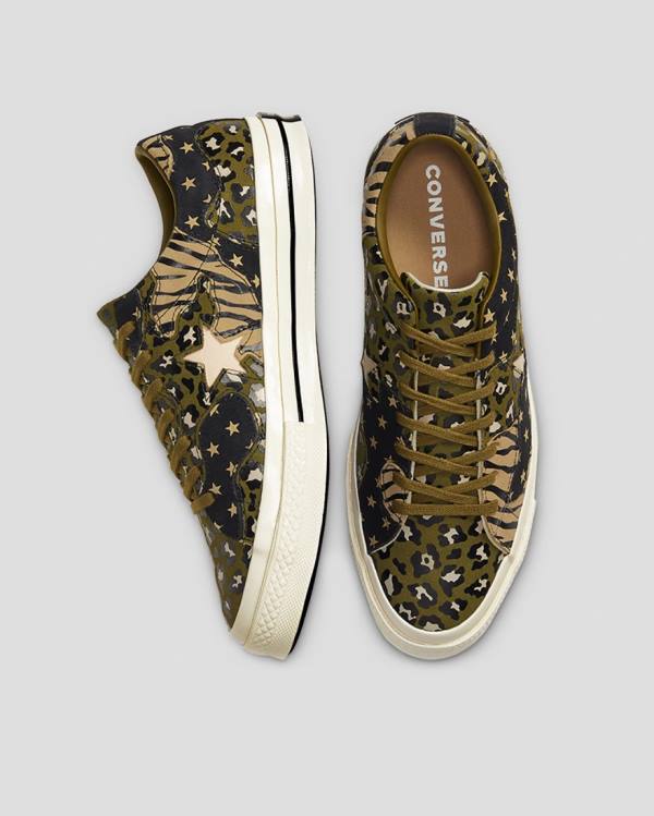 Converse One Star Archive Print Mix Nizke Superge Olivno Zelene Leopárd | CV-271NEK