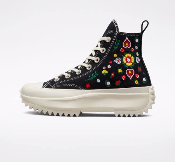 Converse Run Star Hike Platform Floral Embroidery Visoke Superge Črna | CV-382XDM